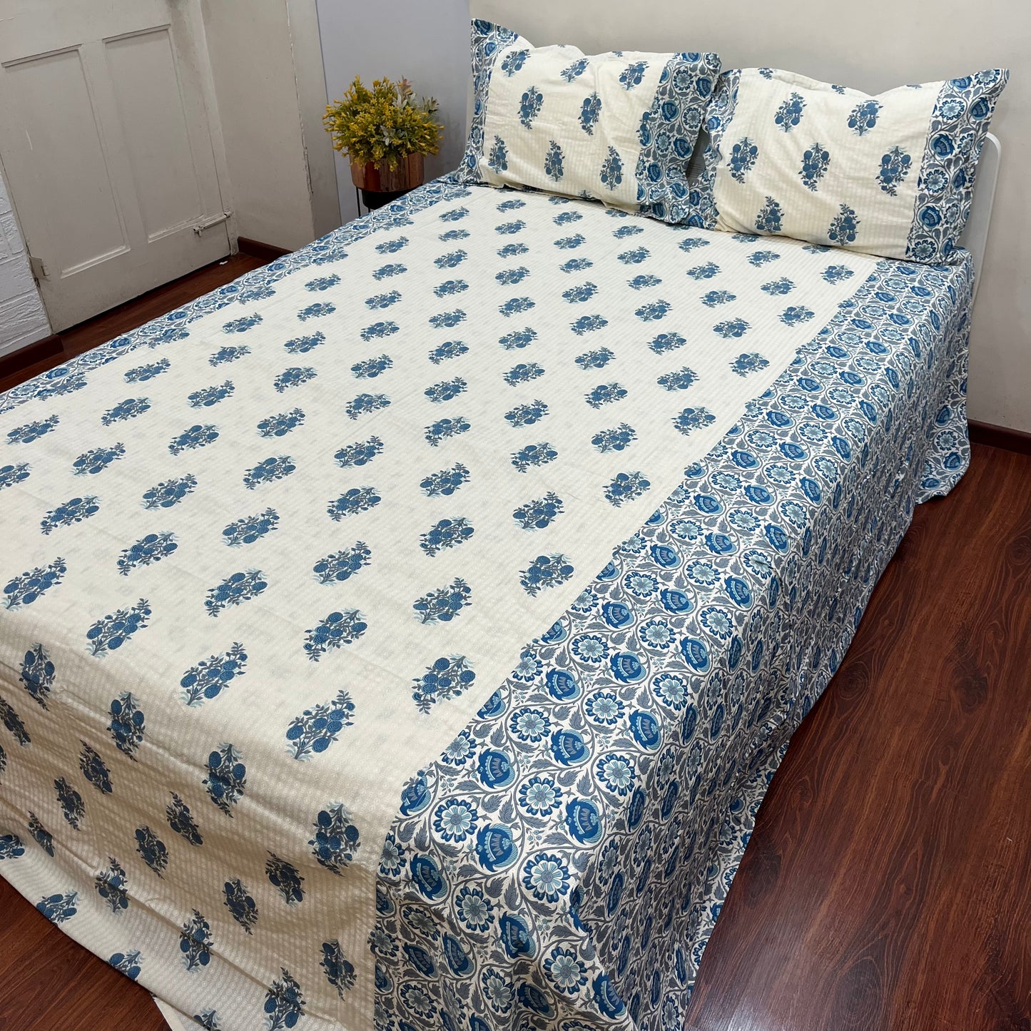 Timeless Blue Floral Ajrak Bedsheet