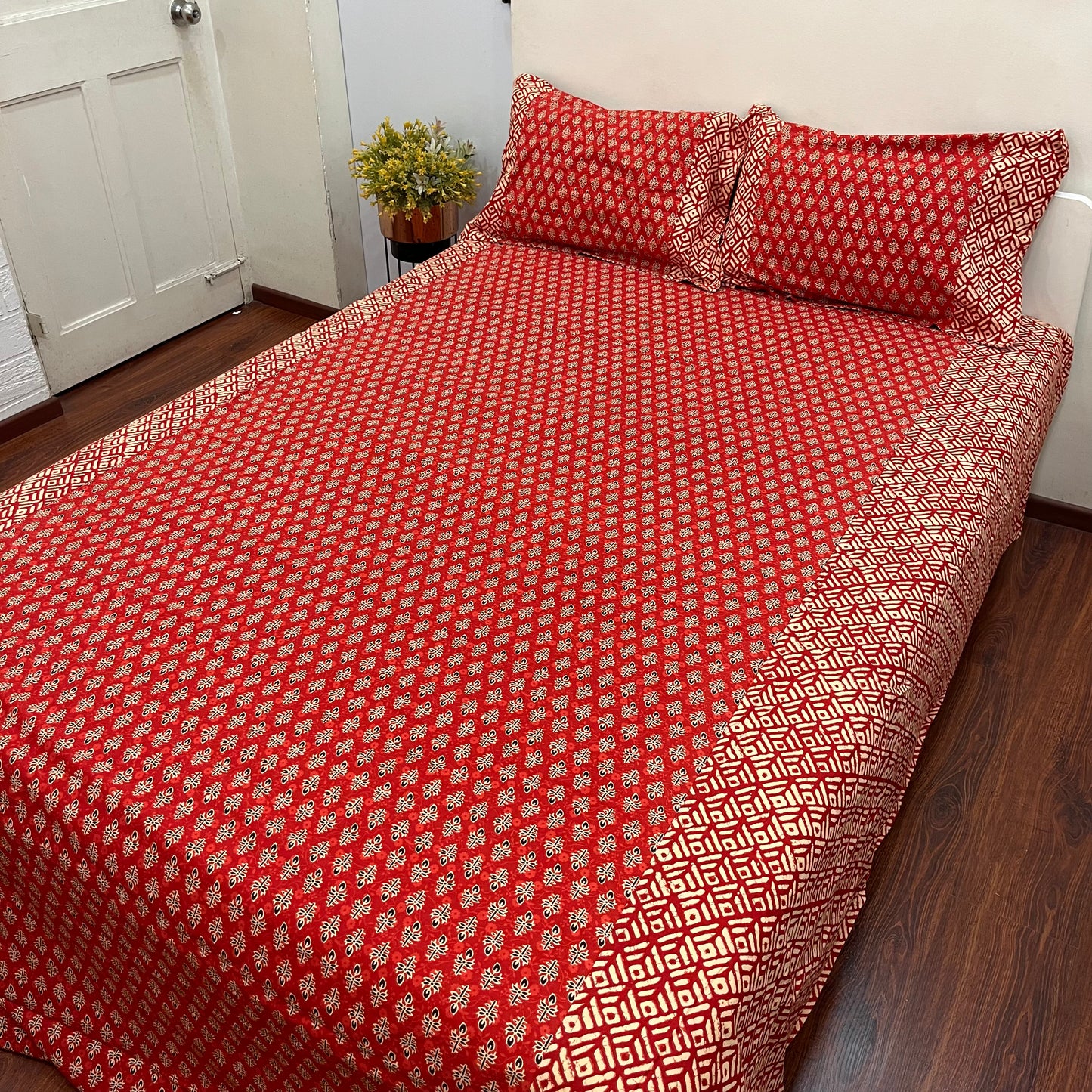 Timeless Crimson Red Ajrak Bedsheet