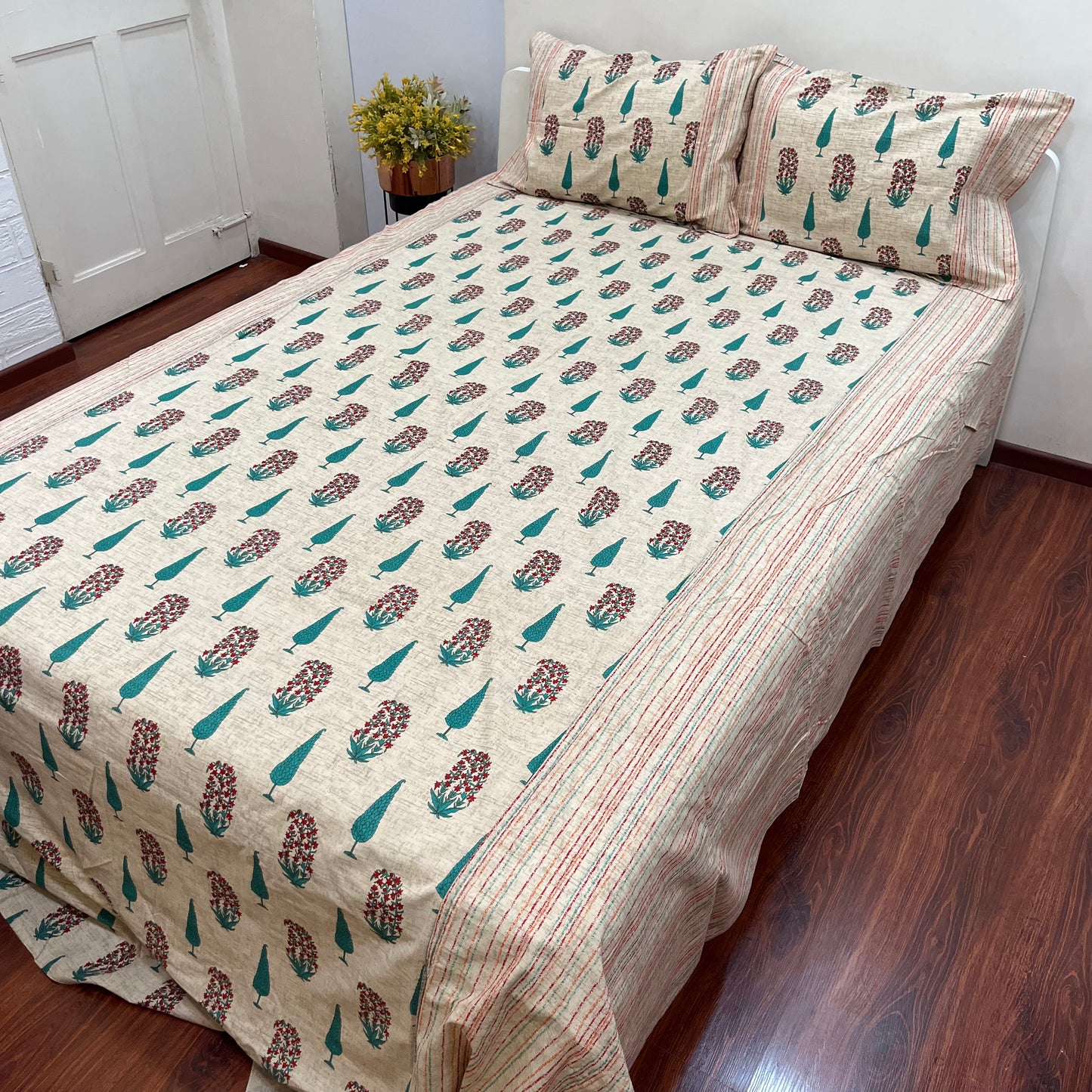 Timeless Green Floral Ajrak Bedsheet