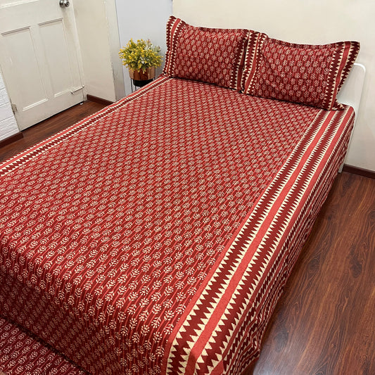 Timeless Ruby Red Ajrak Bedsheet