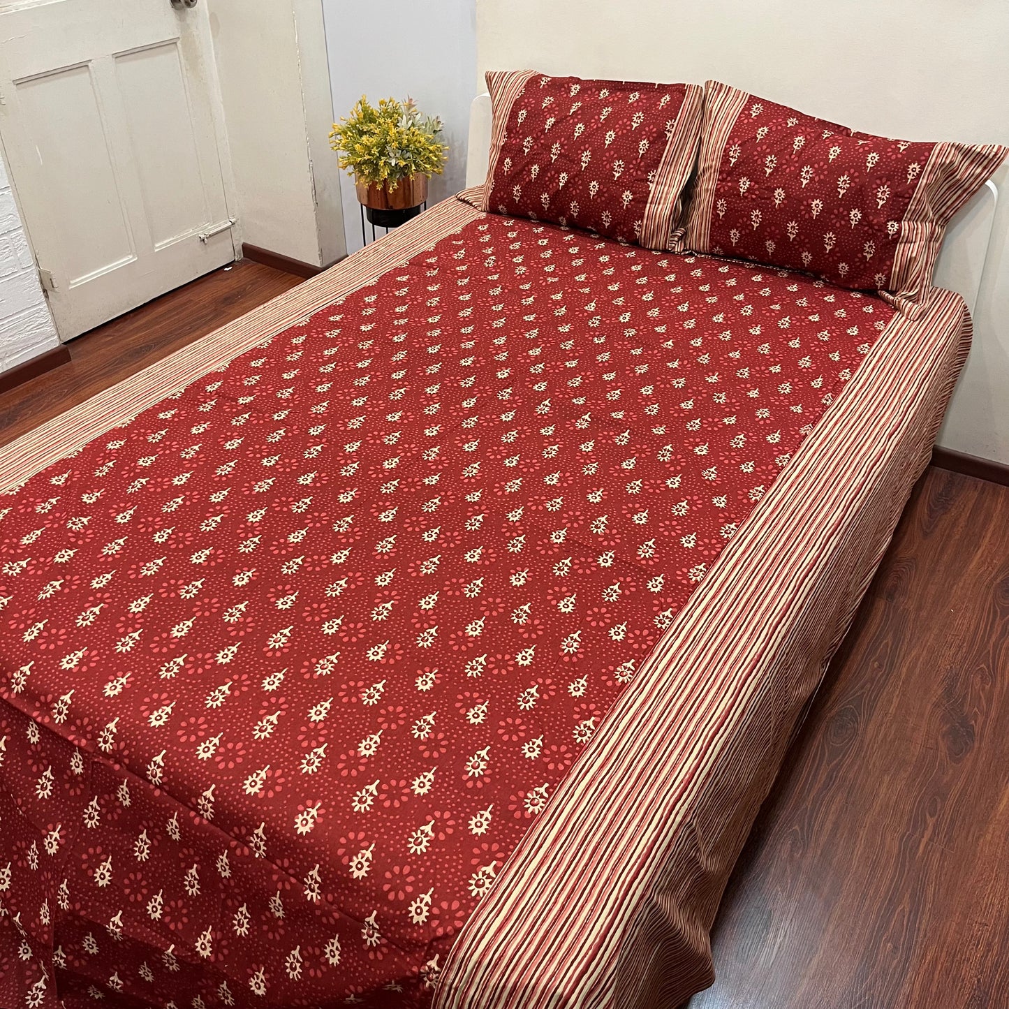 Timeless Cherry Red Ajrak Bedsheet