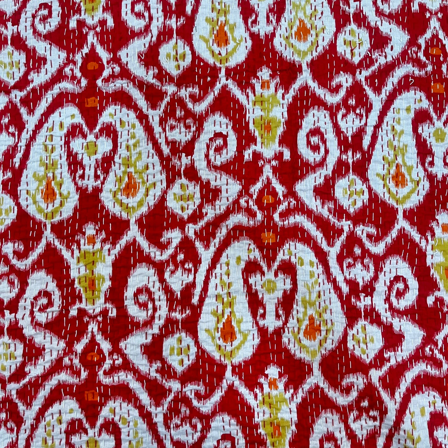 Printed Red Kantha Bedcover