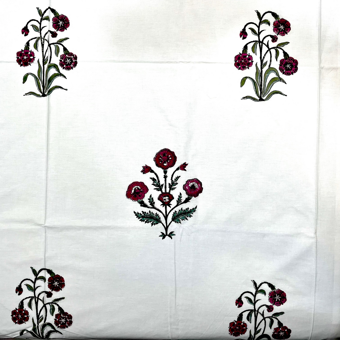 Artisanal Red Mariegold Block Print Bedsheet