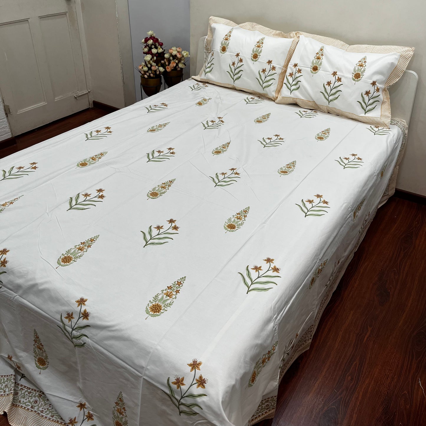 Artisanal Pine Block Print Bedsheet