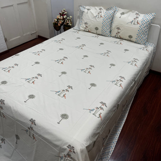 Artisanal Blue & Red Block Print Bedsheet