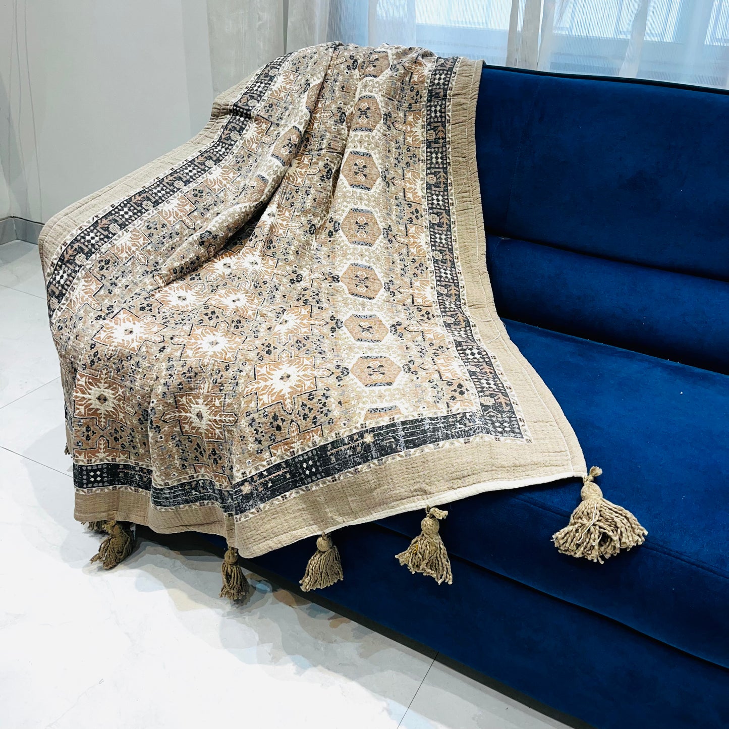 Effortless Abstract Cotton Jute Sofa Throw