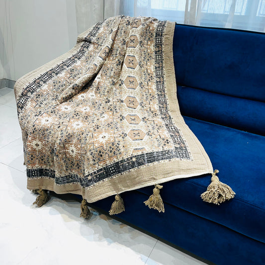 Effortless Abstract Cotton Jute Sofa Throw