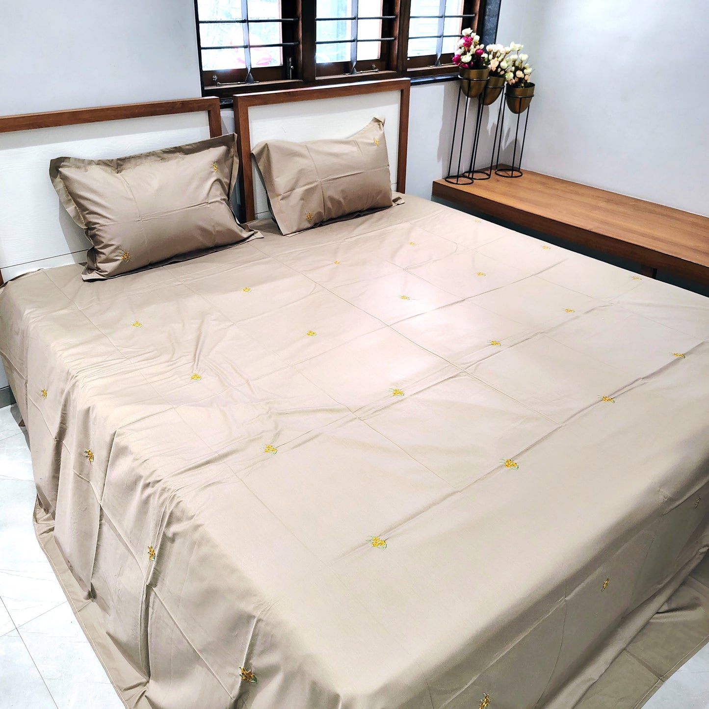 Brown Embroidery Bedsheet