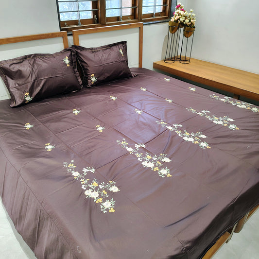 Dark Brown Embroidery Bedsheet