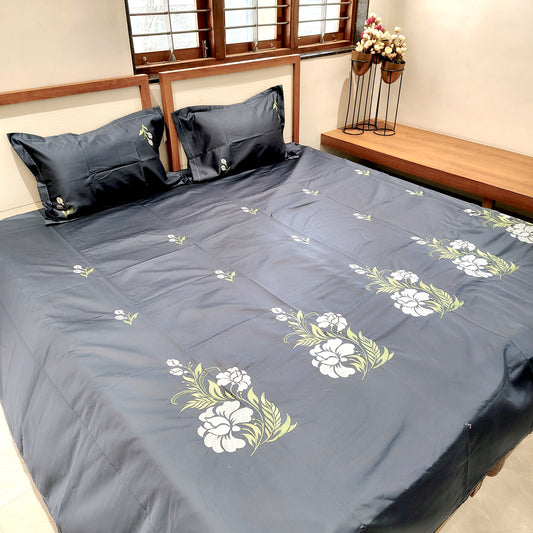 Dark Grey Embroidery Bedhseet