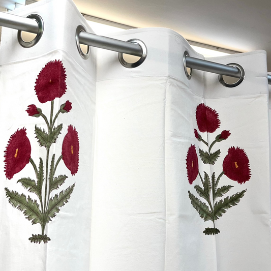 Red Mariegold Print Block Printed Curtain