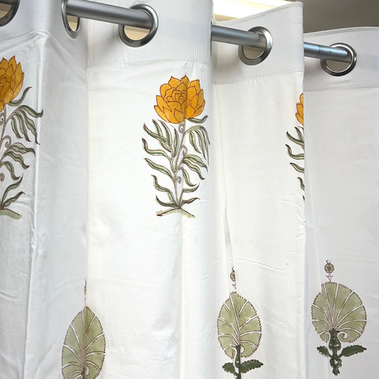 Yellow Floral Block Printed Curtain