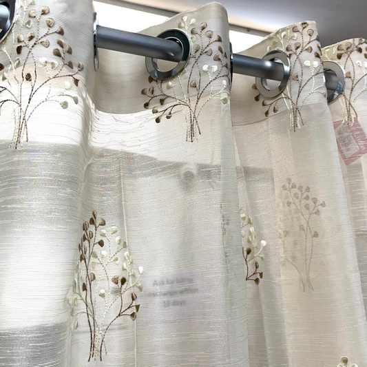 Golden Floral Printed Sheer Curtain