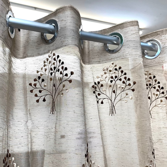 Brown Floral Printed Sheer Curtain