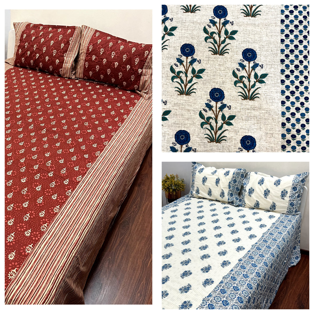 (QUEEN) AJRAK BEDSHEETS : TRADITIONAL CRAFT ON YOUR BED