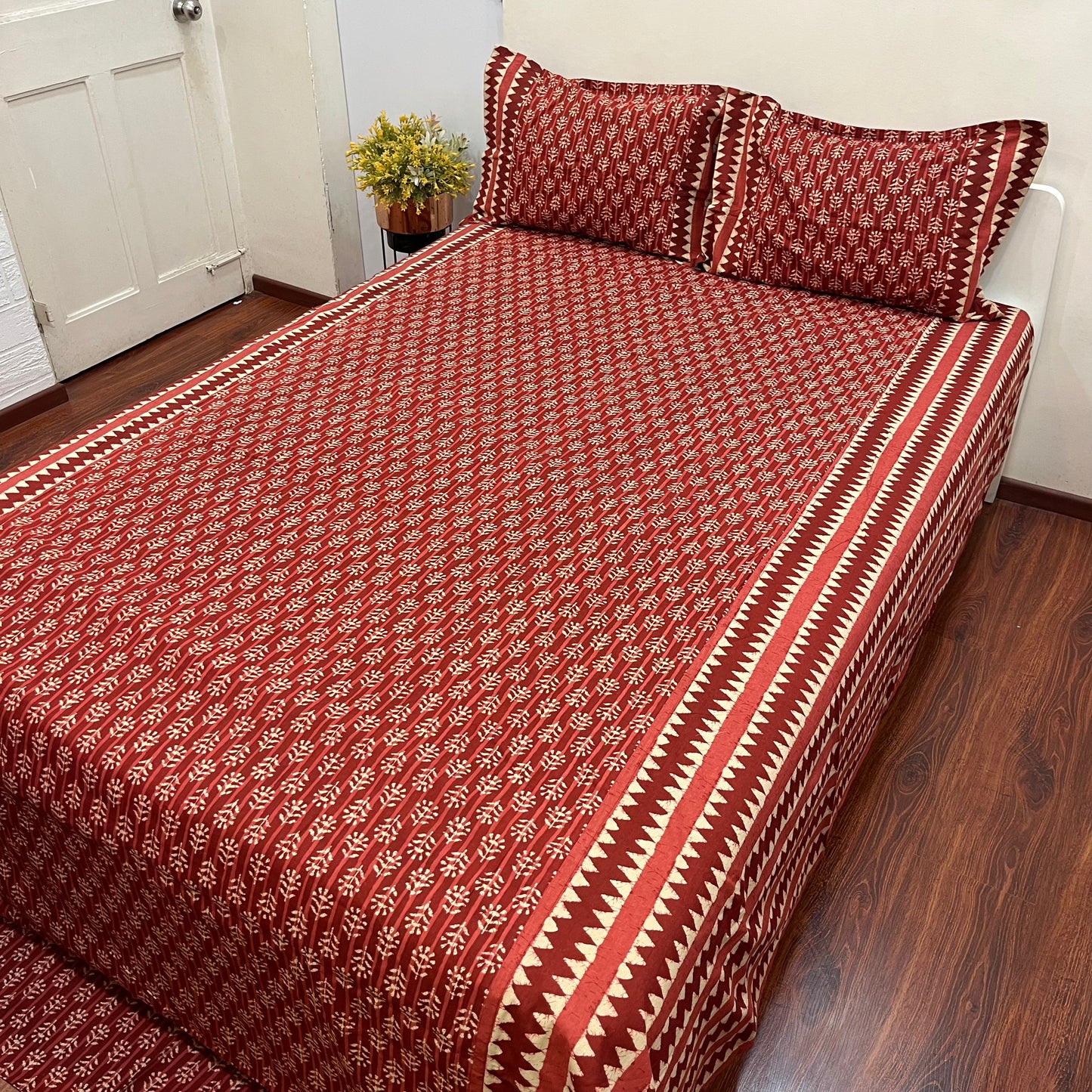 Timeless Ruby Red Ajrak Bedsheet
