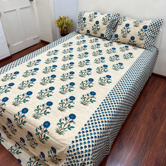 Timeless Floral Blue Ajrak Bedsheet