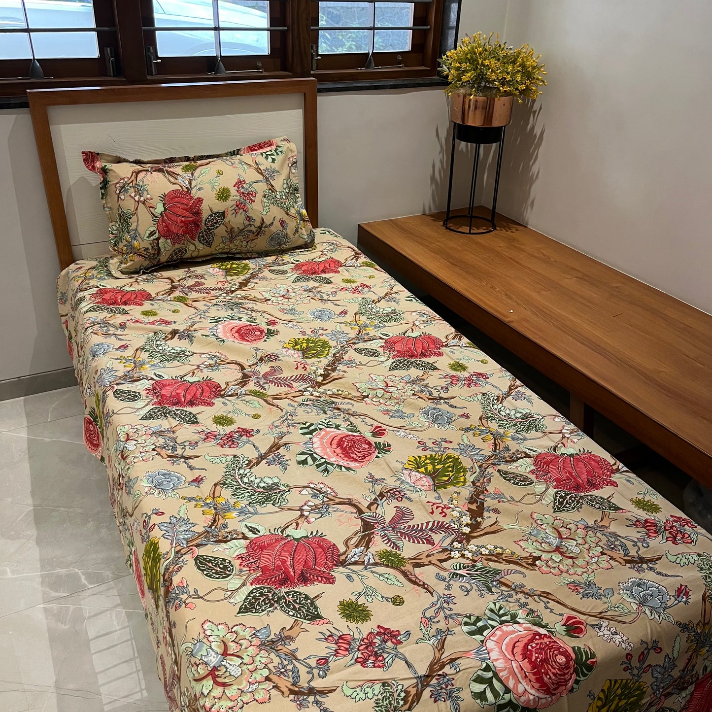 Anokhi Elegance Ochre Floral Bedsheet