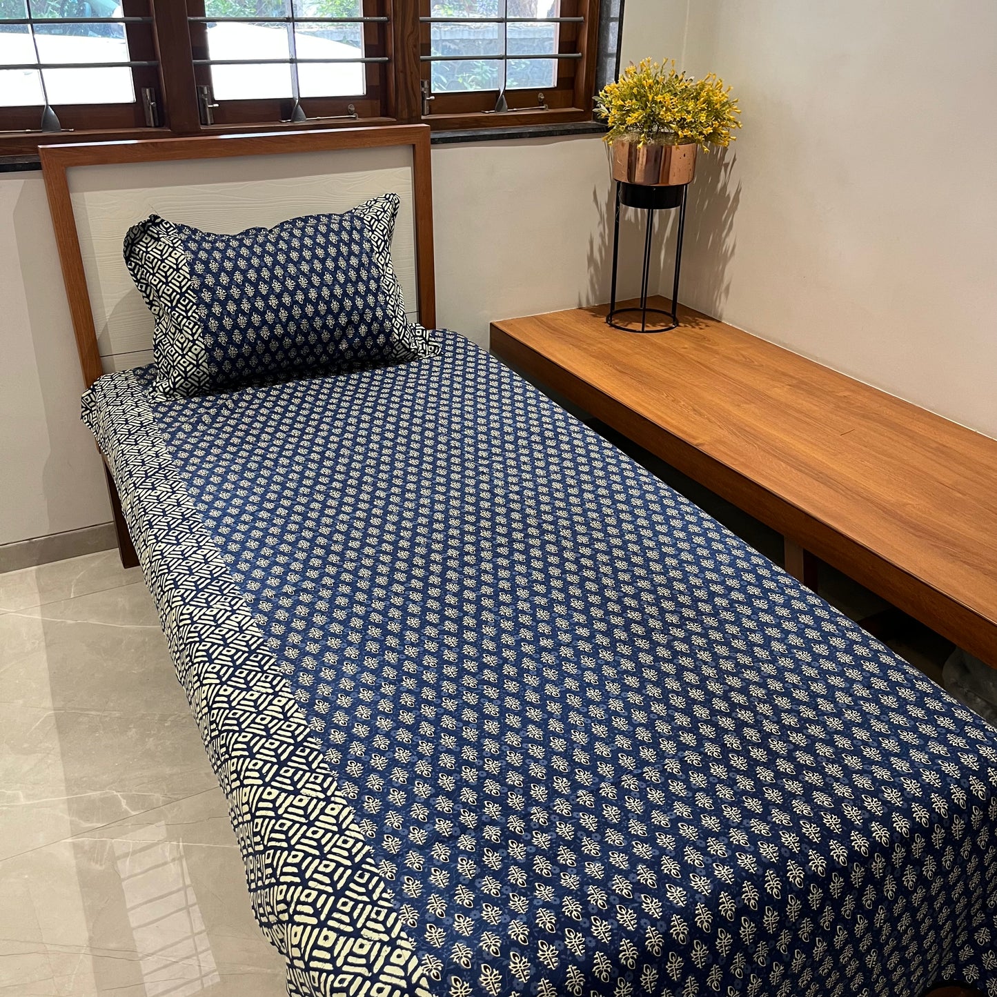 Timeless Berry Blue Ajrak Bedsheet