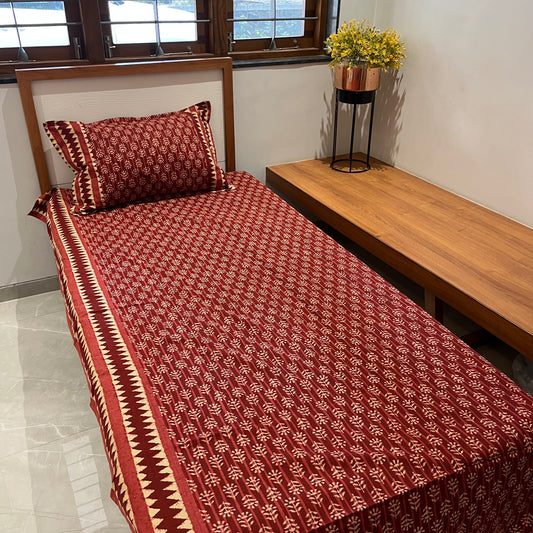 Timeless Ruby Red Ajrak Bedsheet