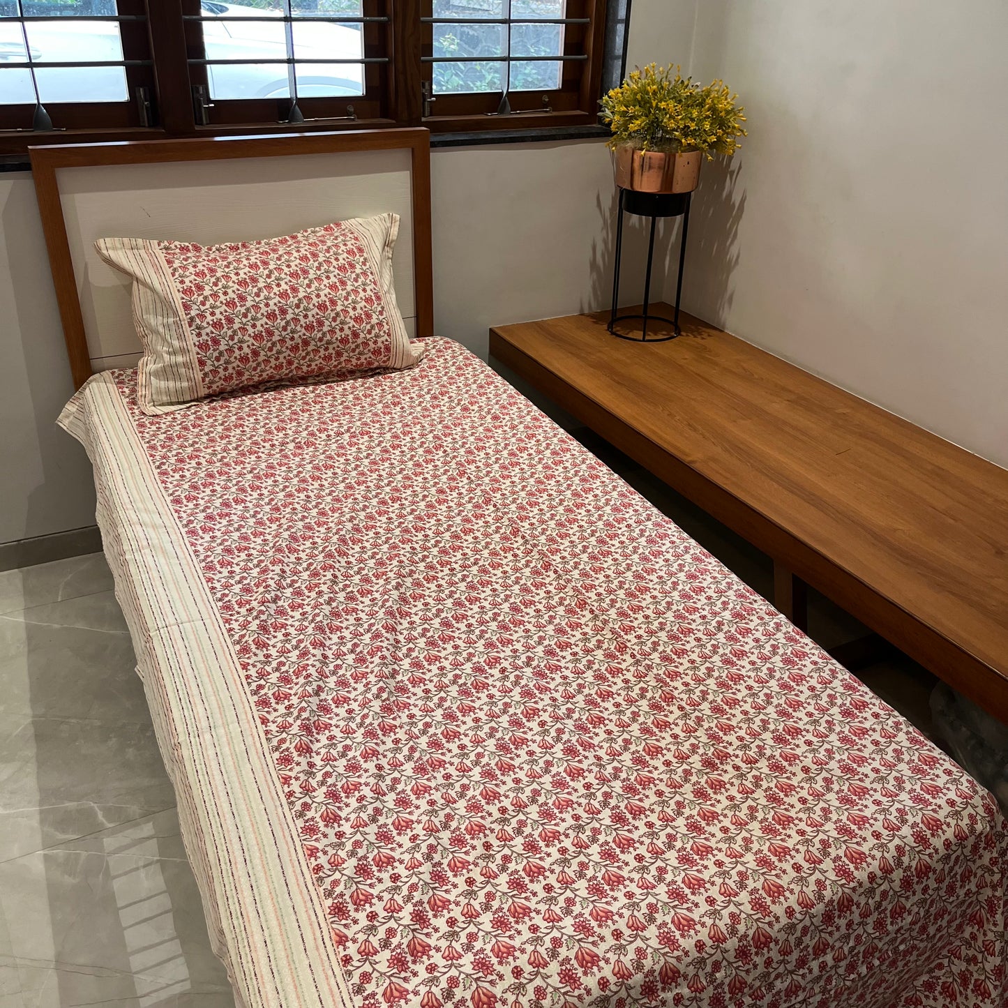 Timeless Red Floral Ajrak Bedsheet