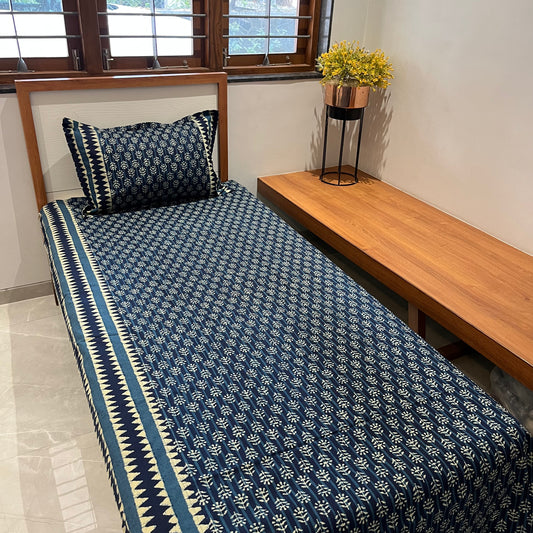 Timeless Denim Blue Ajrak Bedsheet