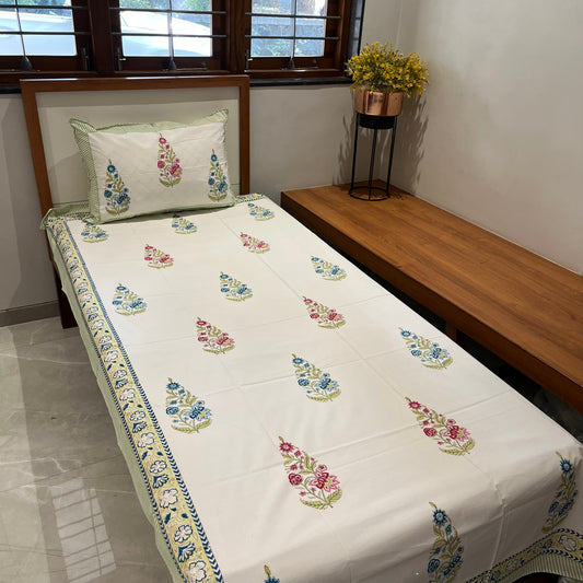 Artisanal Floral Block Print Bedsheet