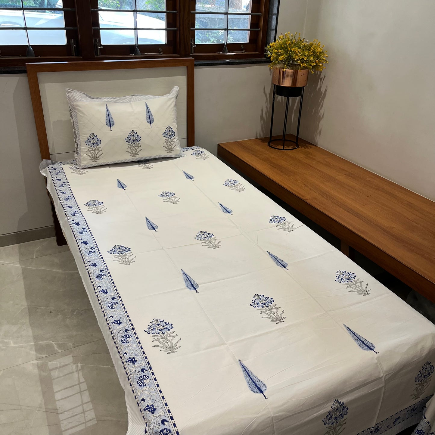 Artisanal Blue Block Print Bedsheet