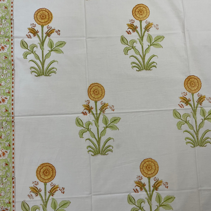 Artisanal Yellow Lilly Block Print Bedsheet