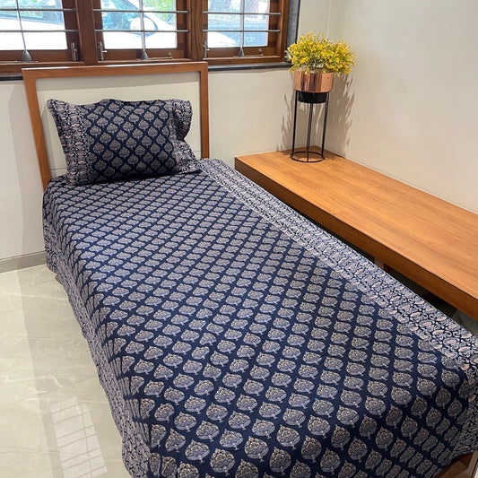 Timeless Yellow Spade Ajrak Bedsheet