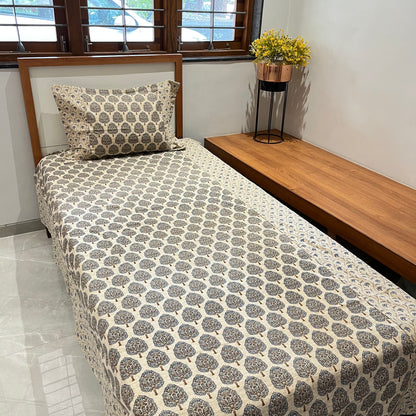 Timeless Gray Spade Ajrak Bedsheet