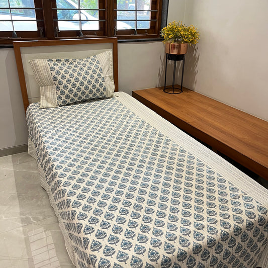 Timeless Blue Spade Ajrak Bedsheet