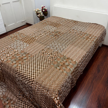 Printed Brown Mosaic Kantha Bedcover