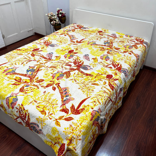 Printed Yellow Owl Kantha Bedcover