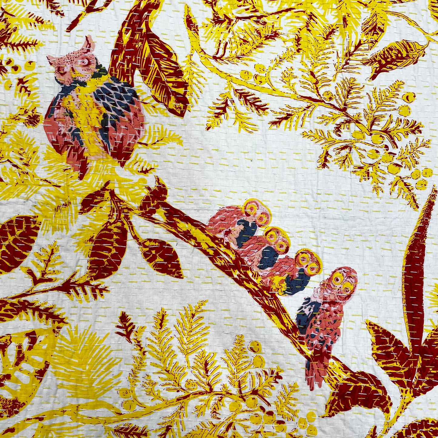 Printed Yellow Owl Kantha Bedcover