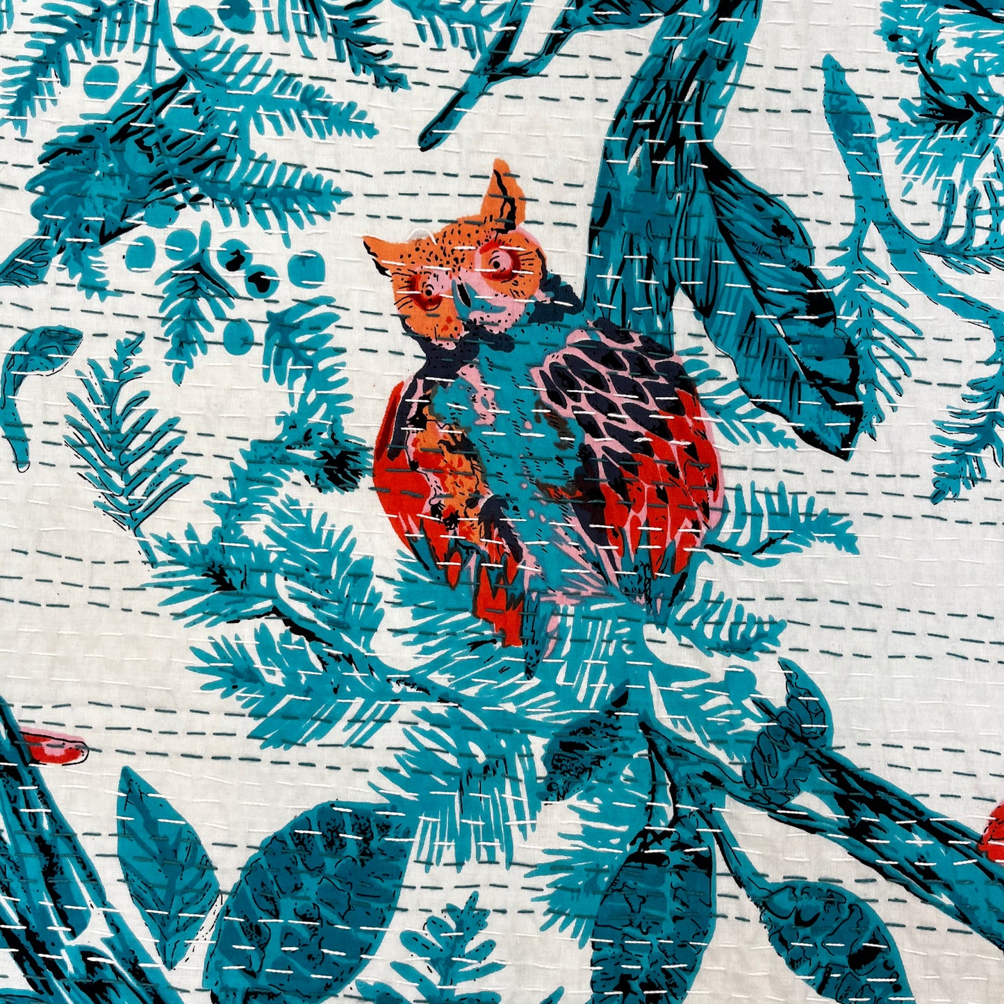 Printed Blue Owl Kantha Bedcover