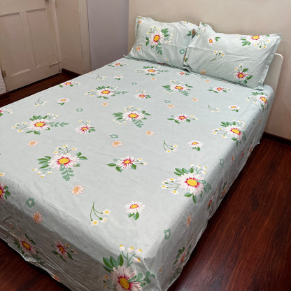 Blue Floral Printed Bedsheet