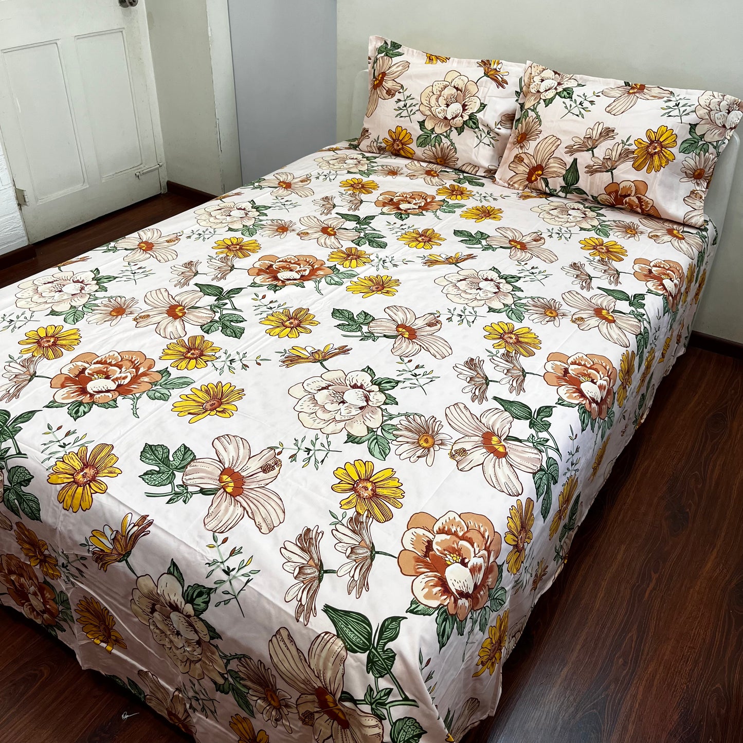 Brown Floral Printed Bedsheet