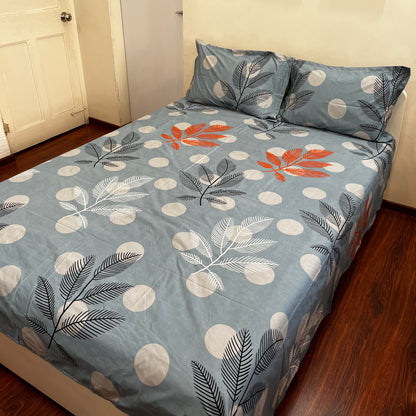 Grey Leaves Printed Bedsheet