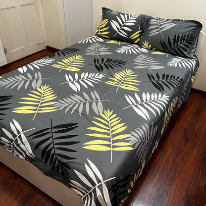 Dark Grey Printed Bedsheet