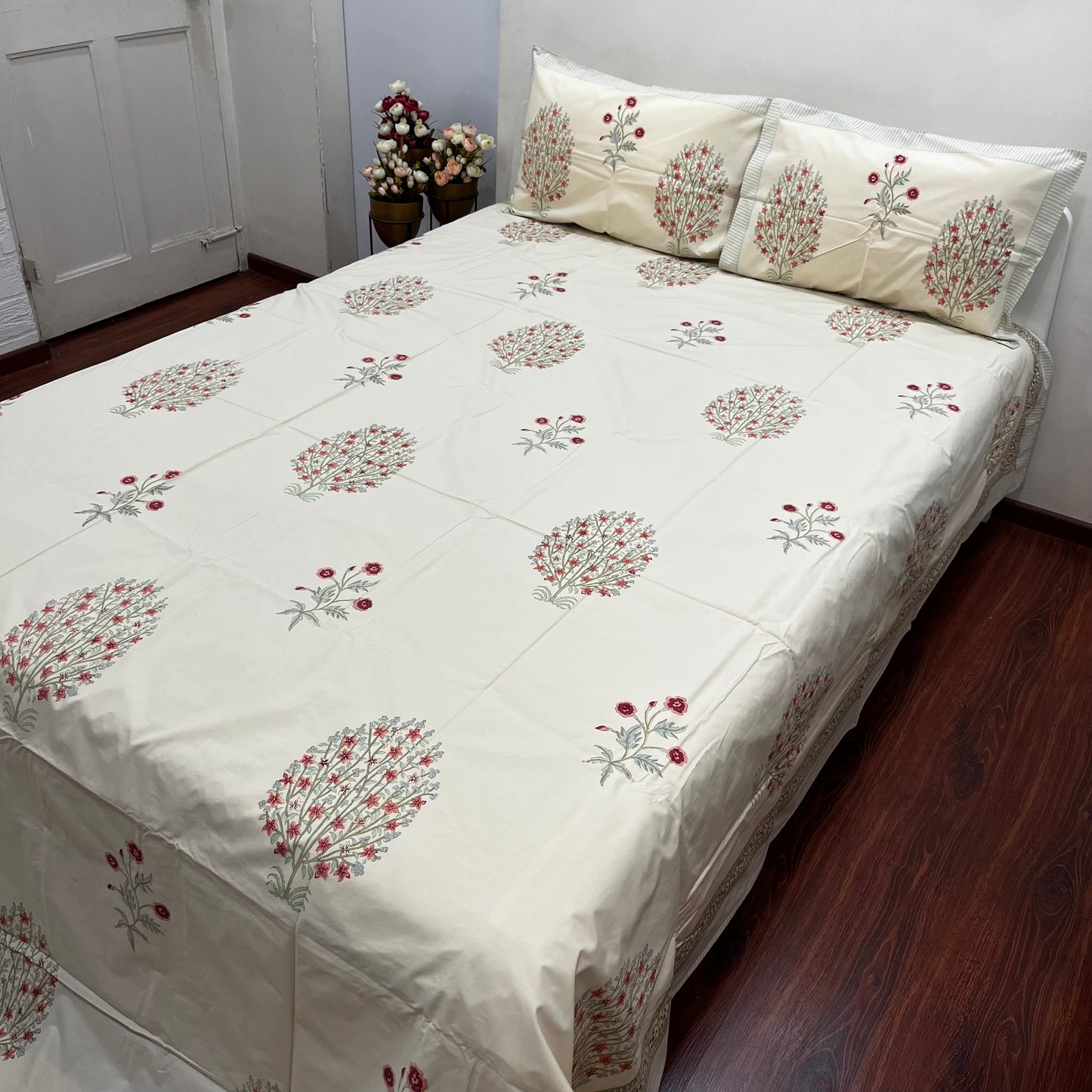 Artisanal Red Bliss Block Print Bedsheet