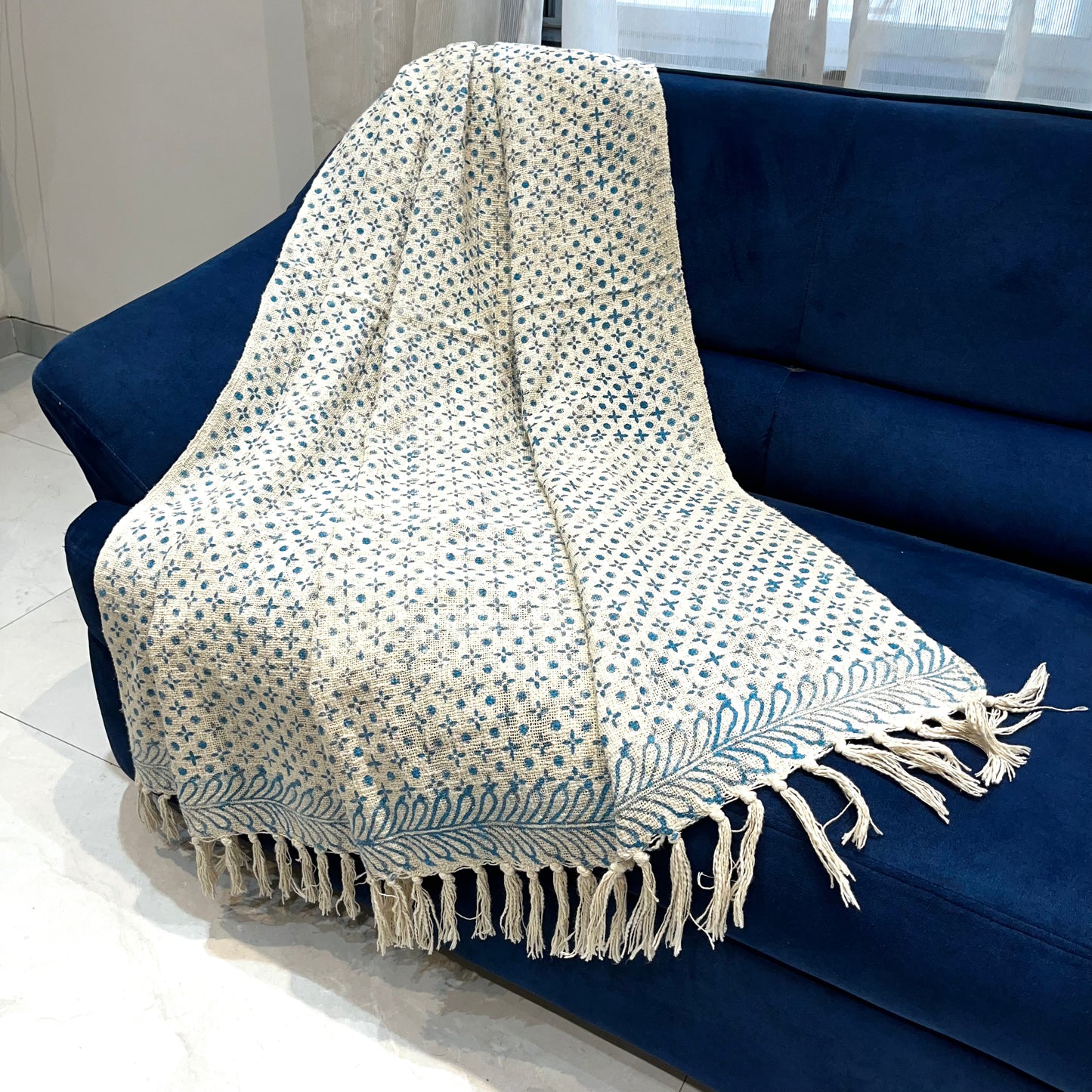 Effortless Sky Blue Jute Sofa Throw