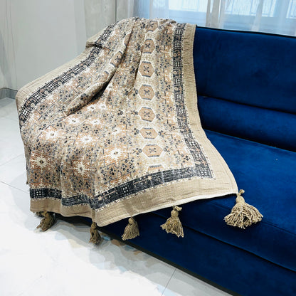 Effortless Abstract Cotton Jute Sofa Throw