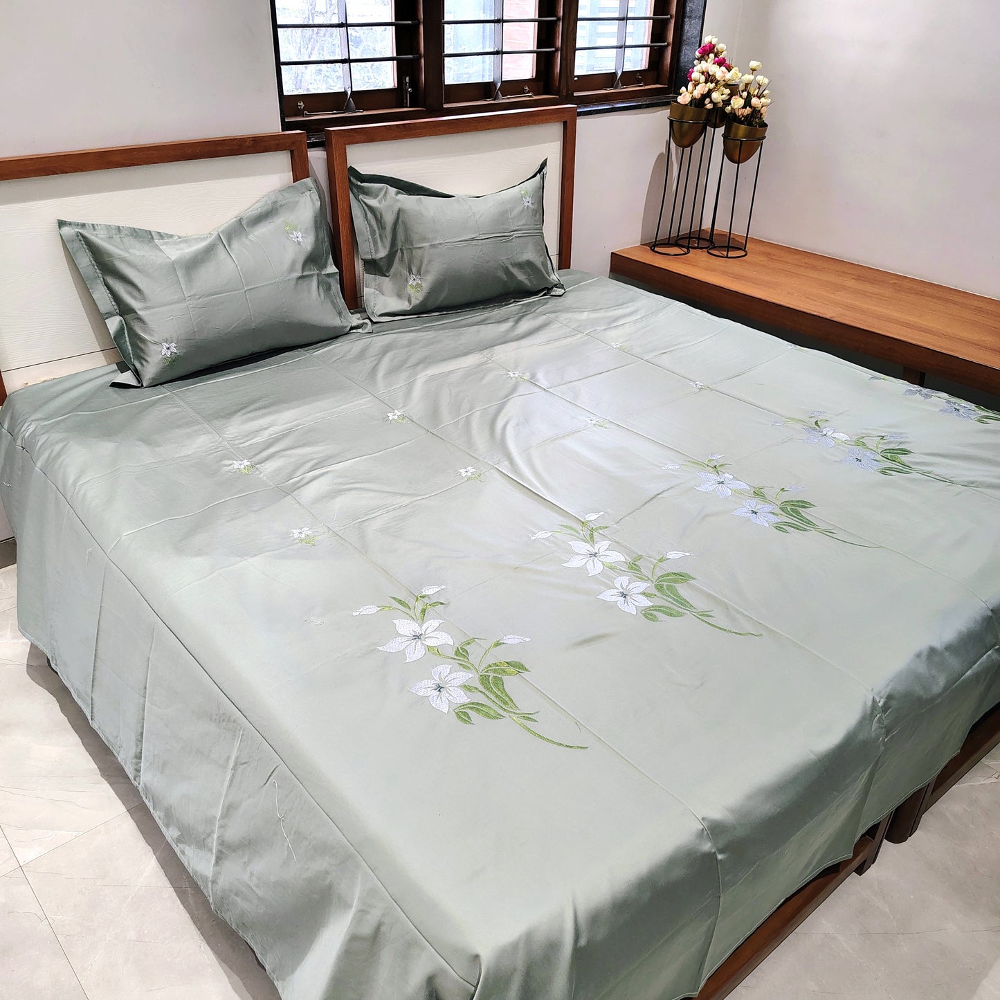 Grey Embroidery Bedsheet