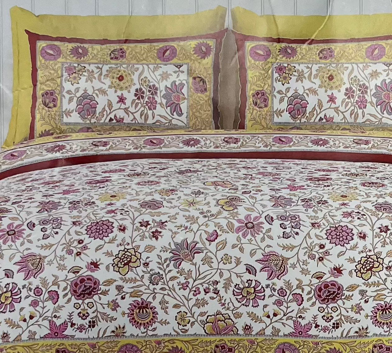 Yellow Floral Printed Bedsheet