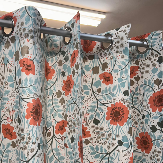 Orange Floral Cotton Printed Curtains