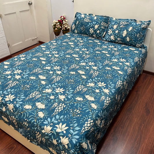 Blue Floral Print Bedsheet