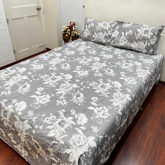 Grey Floral Print Bedsheet