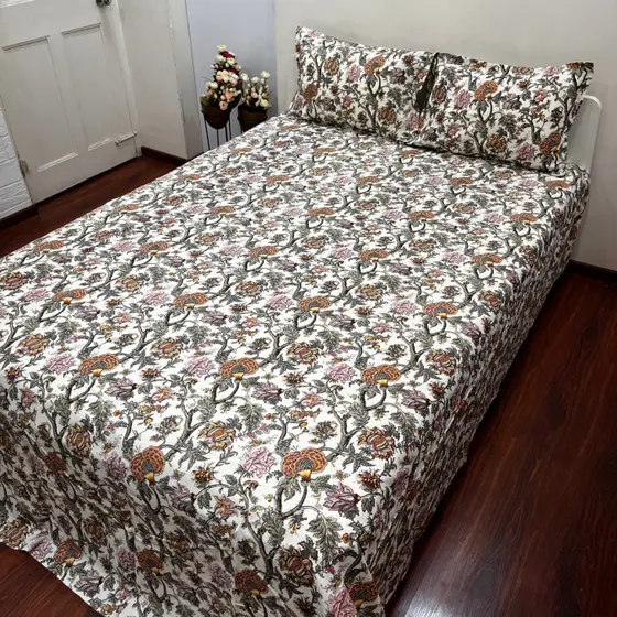 Anokhi Elegance Mariegold Floral Bedsheet
