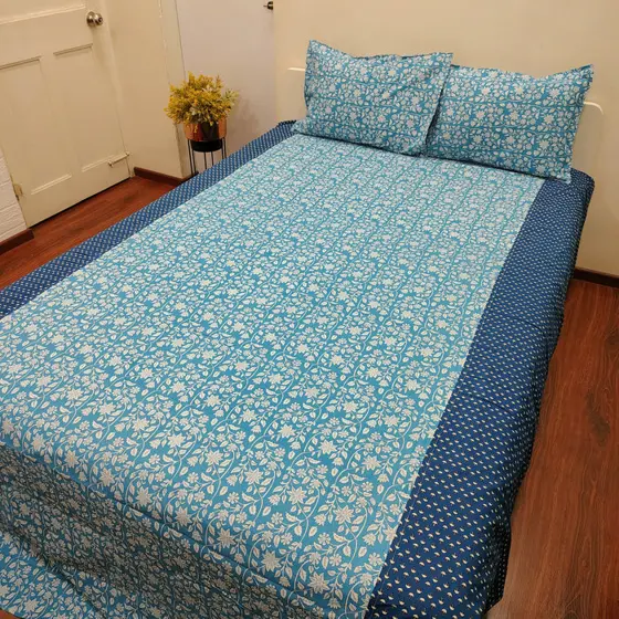 Blue Ajrak Bedsheet